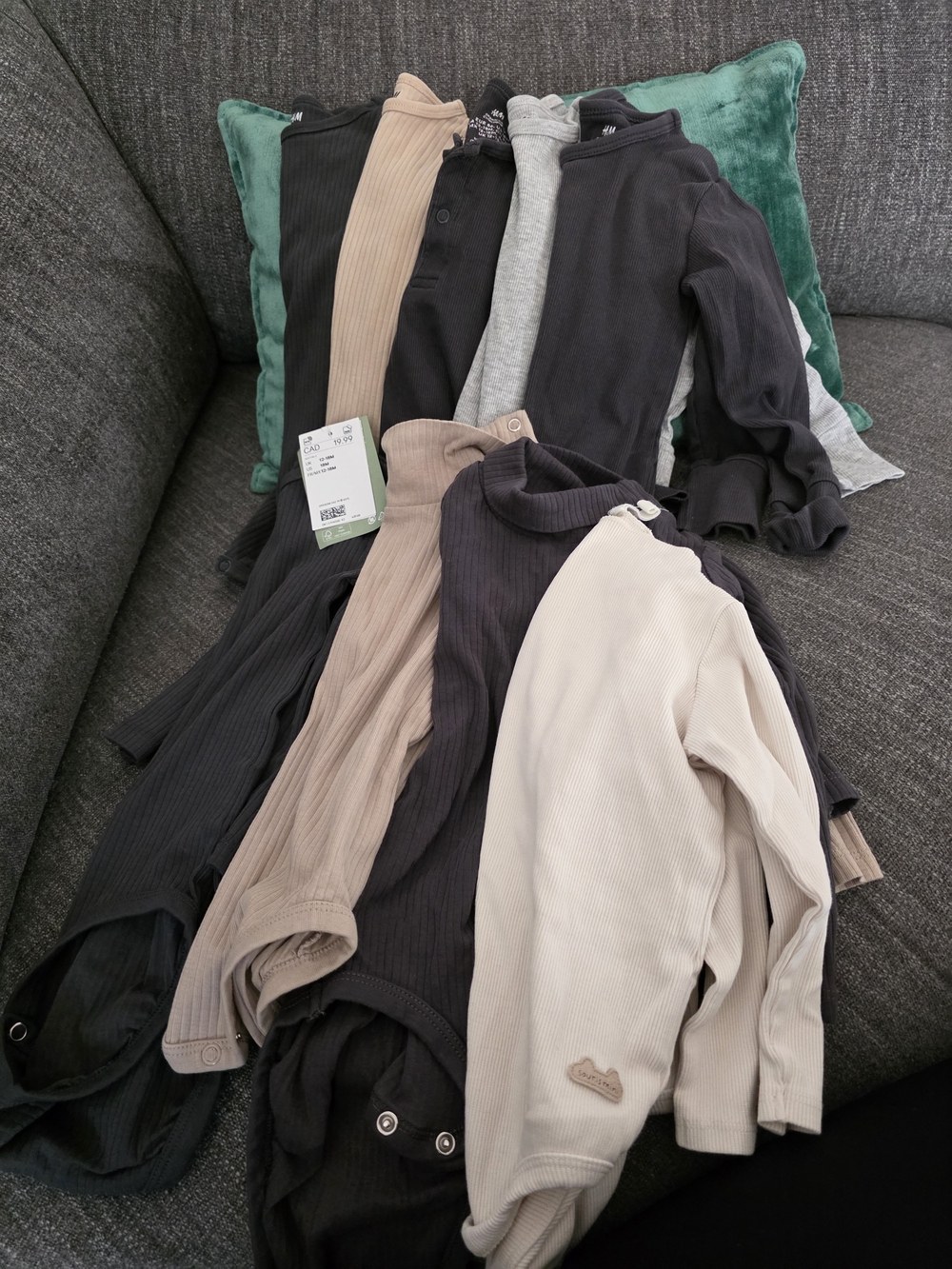 H&M Ribbed Long-Sleeve Bodysuits - Black, Gray, Beige, Cream